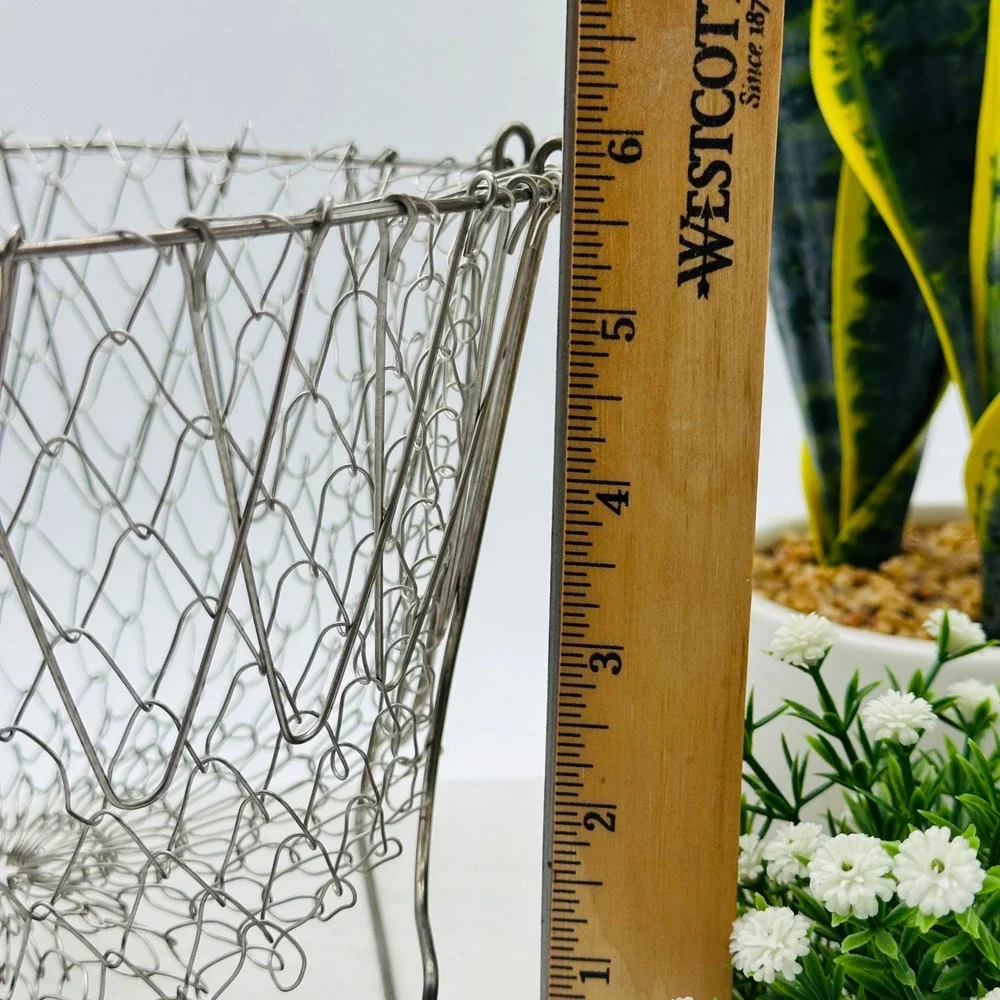 Vintage Wire Mesh Egg Basket Collapsible Silver Metal Kitchen Decor